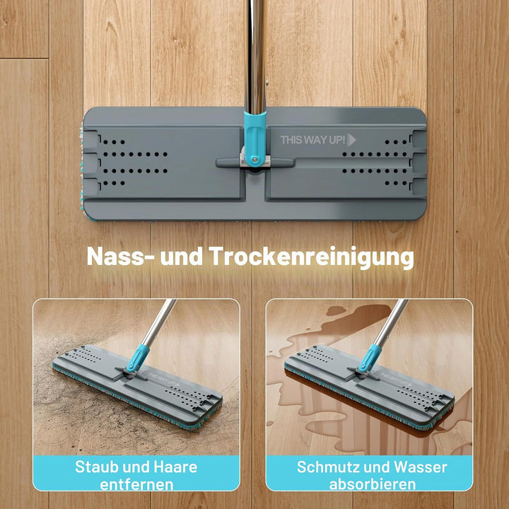 JOYMOOP Wischmopp und Eimer Set mit Auswringer, Mops für Bodenreinigung, Wandwischerreiniger mit lan