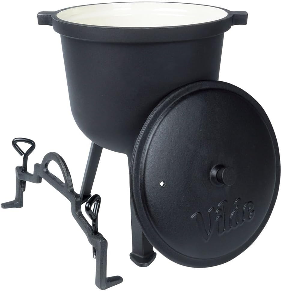 Vilde Gusseiserner Kessel auf Füssen mit Deckel - 8 Liter Hexenkessel Gusseisen Schwarz - Ideal für