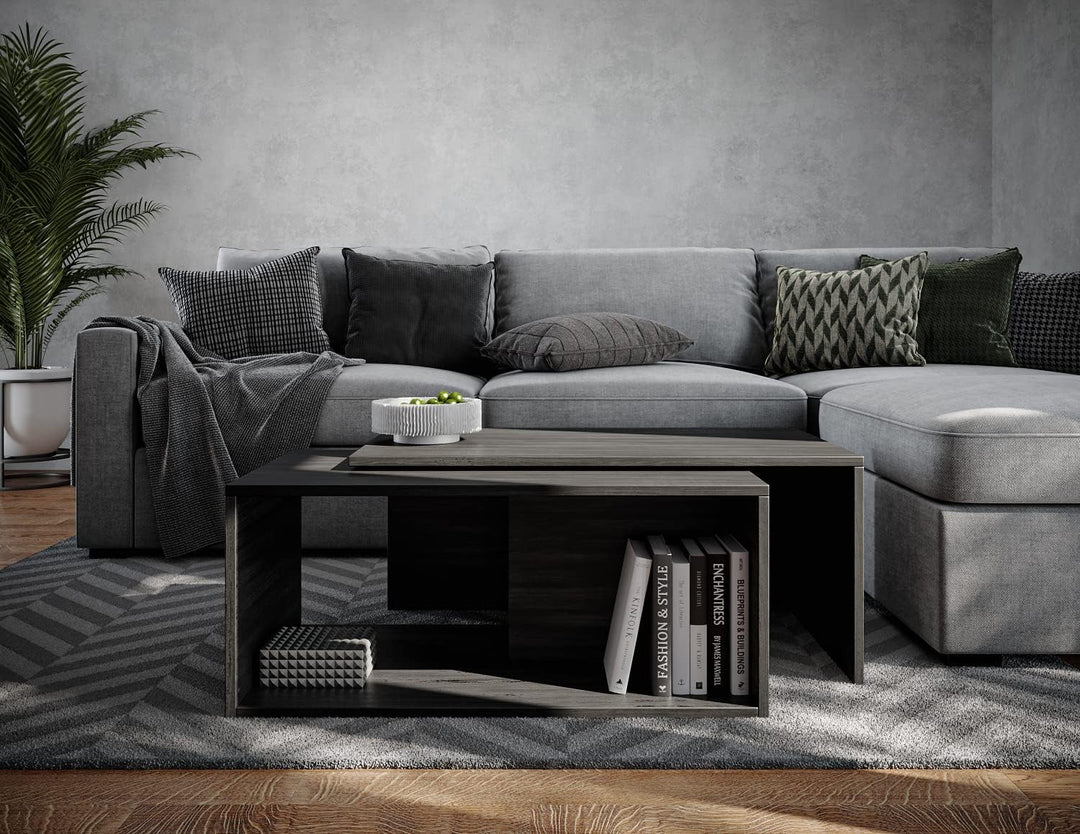 PLATAN ROOM Couchtisch Kaffeetisch 2er Set 90x48x40 cm, moderner Wohnzimmertisch, Sofatisch mit Stau