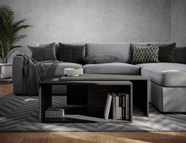 PLATAN ROOM Couchtisch Kaffeetisch 2er Set 90x48x40 cm, moderner Wohnzimmertisch, Sofatisch mit Stau