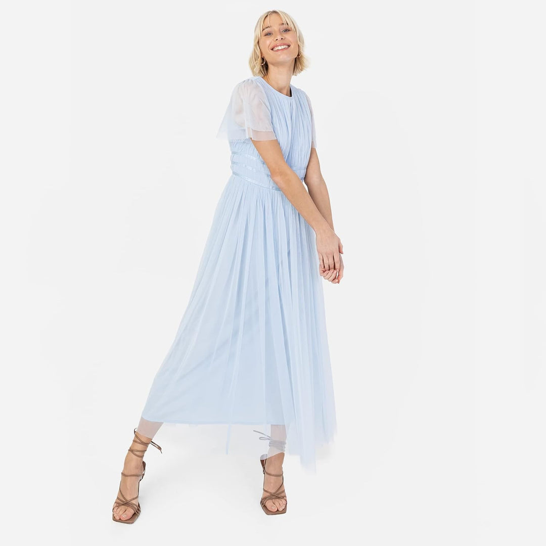 Anaya with Love Ladies Midaxi Dress for Women High Waist Keyhole Short Flutter Sleeve Crew Neckline