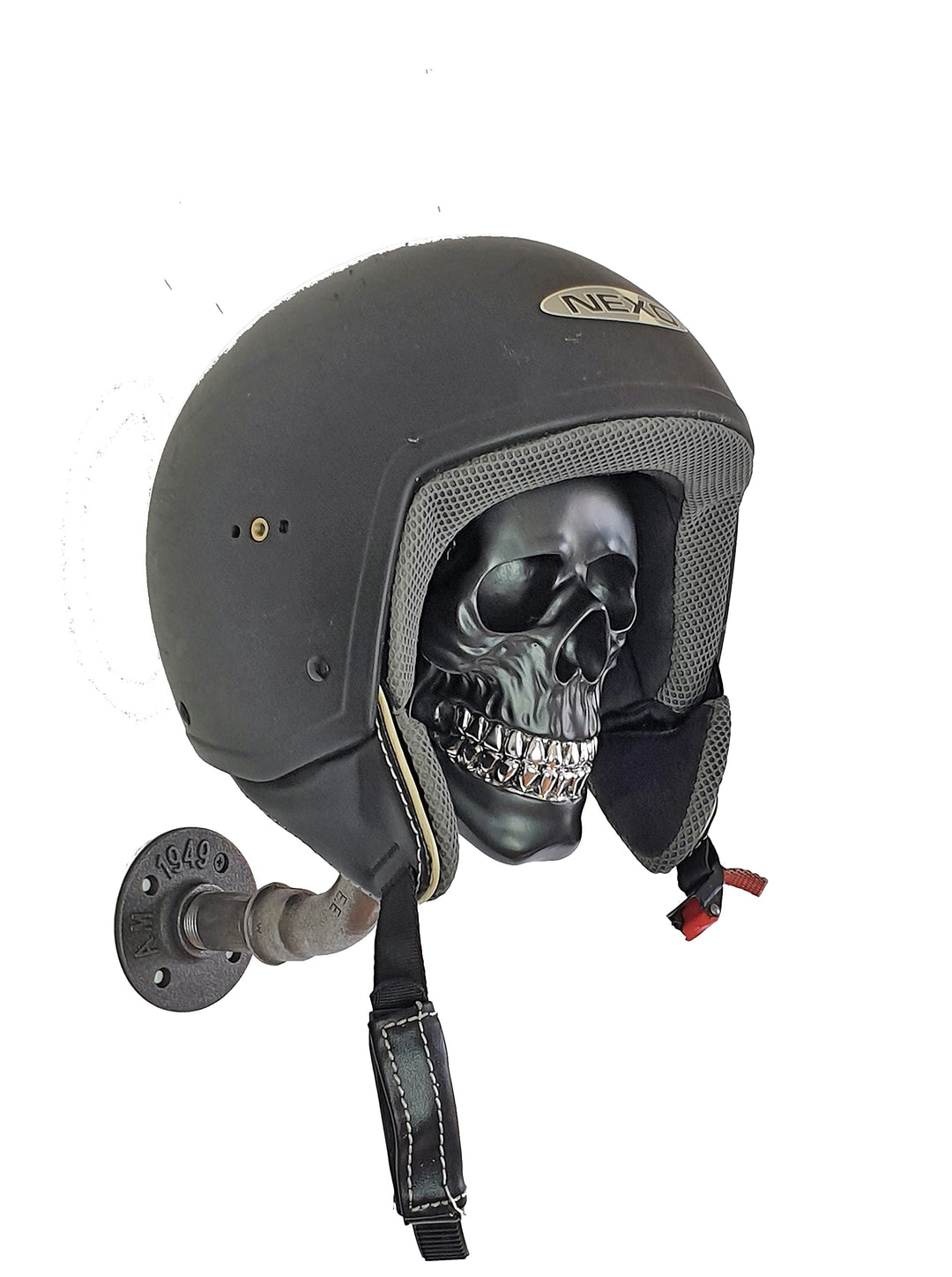 Helmhalter Wand Skull Kopfhörerhalter Metall Biker Helm retro pipes Totenkopf