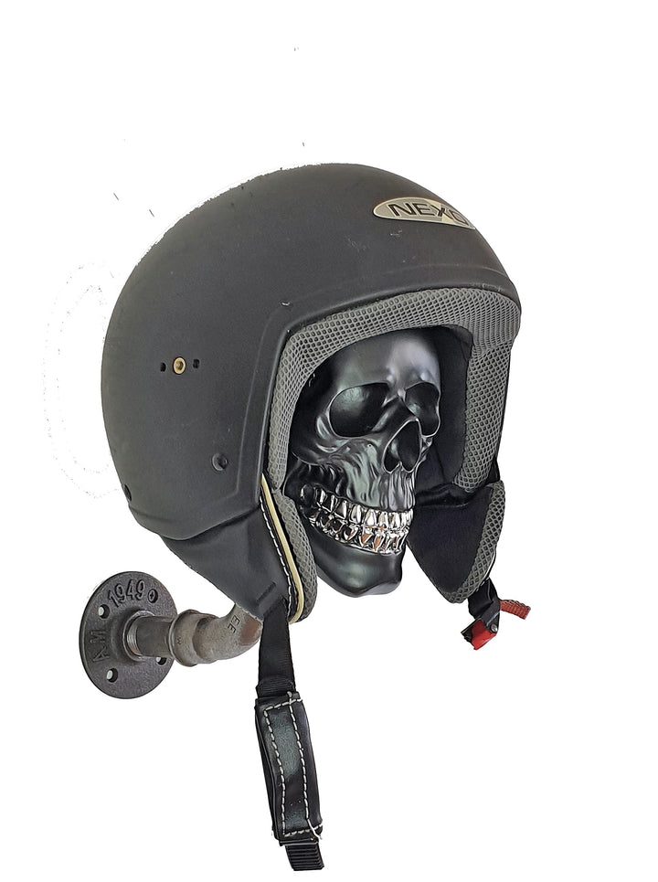 Helmhalter Wand Skull Kopfhörerhalter Metall Biker Helm retro pipes Totenkopf