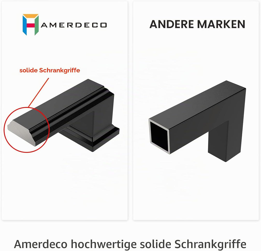 Amerdeco 6 Stück Möbelgriffe Schwarz 192mm Lochabstand Schubladen Griffe für Küchenschränke Schrankg