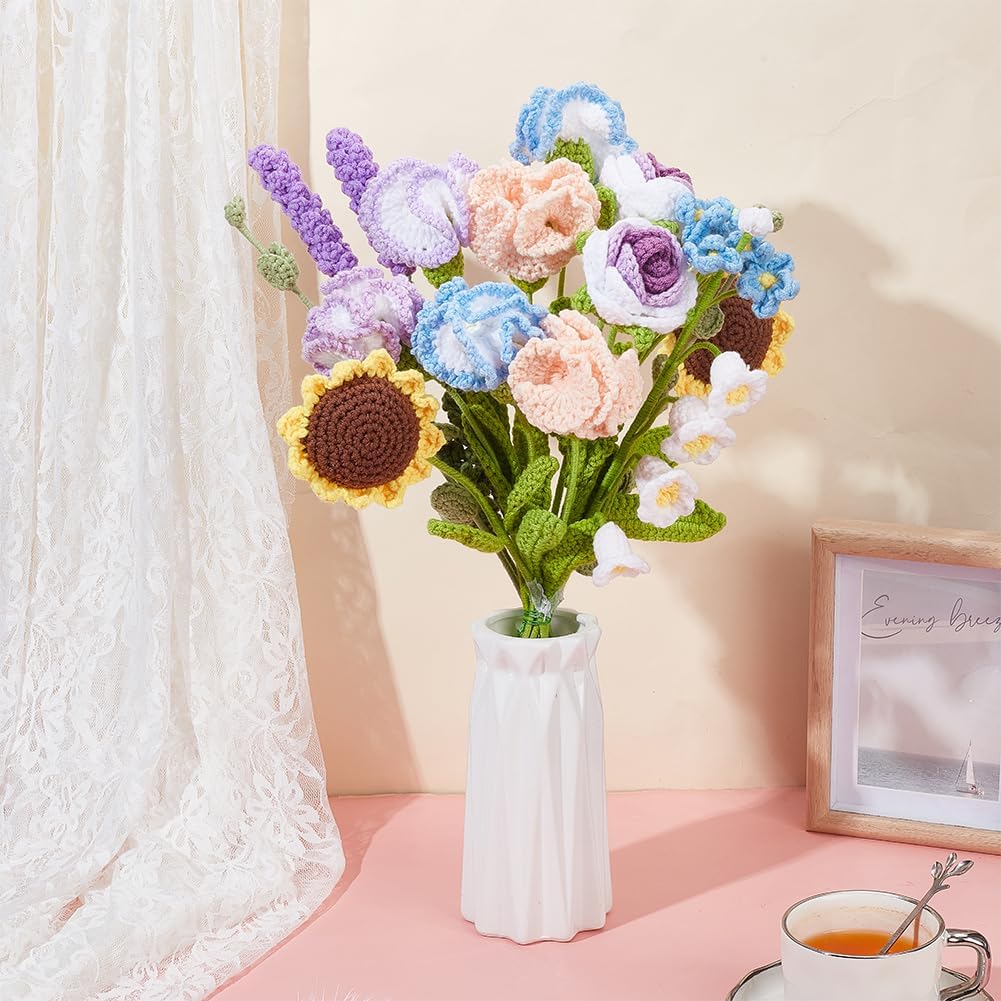 INFUNLY Häkelsets Für Gemischte Blumensträusse Für Anfänger. Komplette Blumenstrauss-Häkelsets Für E
