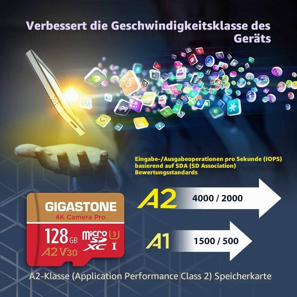 [5 Jahre kostenlose Datenwiederherstellung] GIGASTONE 128GB Micro SD Speicherkarte, 4K Kamera Pro, b