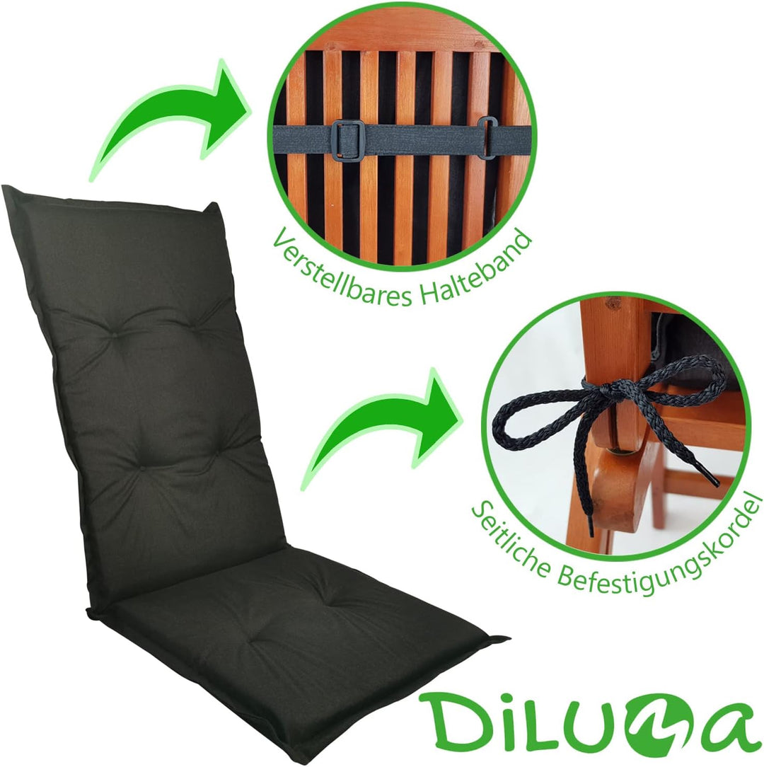 DILUMA Hochlehner Auflage Naxos für Gartenstühle 4er Set 118x49 cm Uni Anthrazit - 6 cm Starke Premi