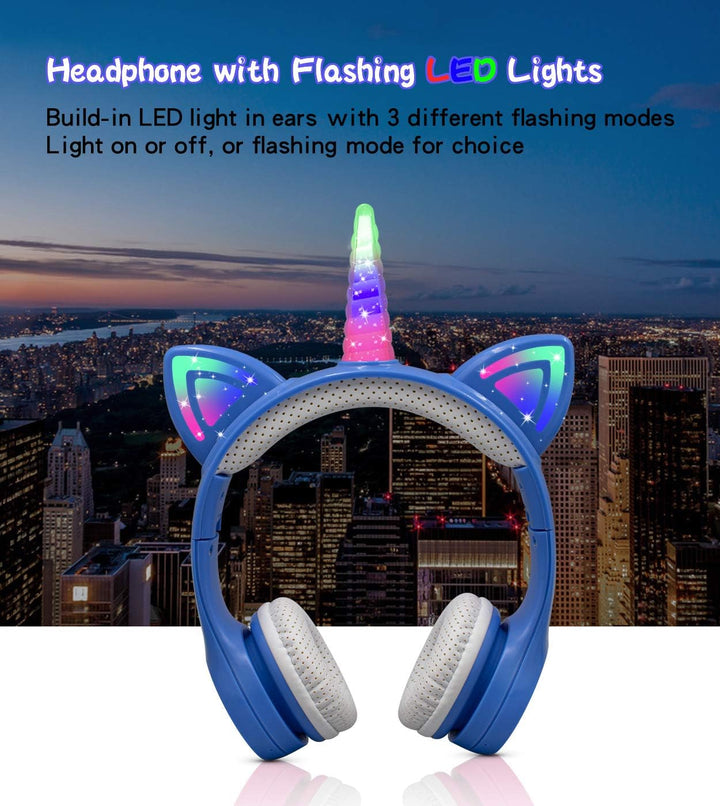 Einhorn Kopfhörer Bluetooth, Kabellos Over-Ear Headset mit LED-Beleuchtung, Stereo Sound, Mikrofon.