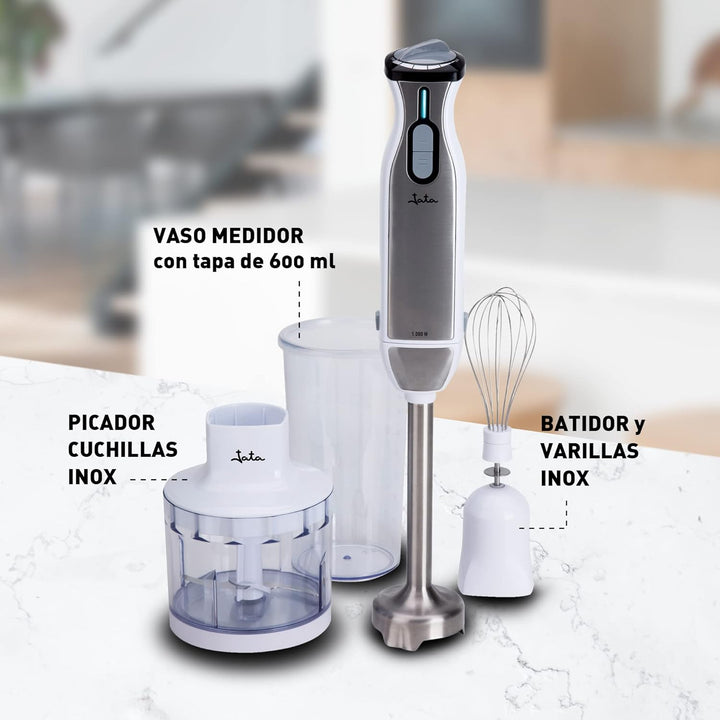 Jata BT199 Stabmixer 1000 W, inklusive Zubehör inkl. Messbecher 600 ml, Doppelklinge aus Titan, elek