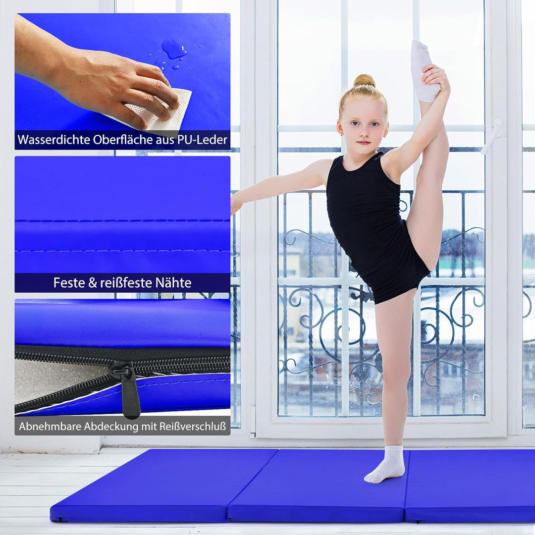 COSTWAY 240 x 120 x 5 cm Weichbodenmatte, Gymnastikmatte klappbar, Yogamatte mit Klettverschluss und