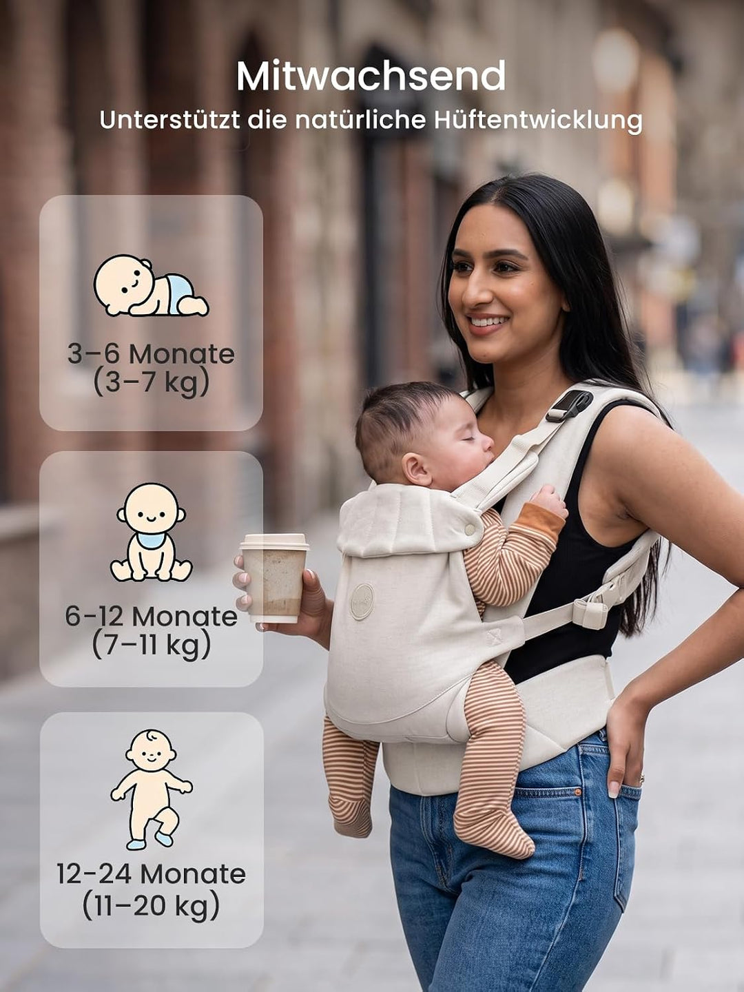 Grownsy Babytrage, Ein-Klick-Schnalle für Einfaches Anlegen, Bequemer Träger von Neugeborenem bis Kl