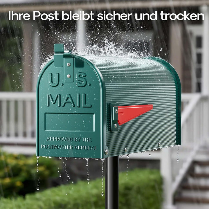 Wiltec US Mailbox grün 150 x 513 x 223 mm, amerikanischer Briefkasten mit Fahne, Wandbriefkasten ode