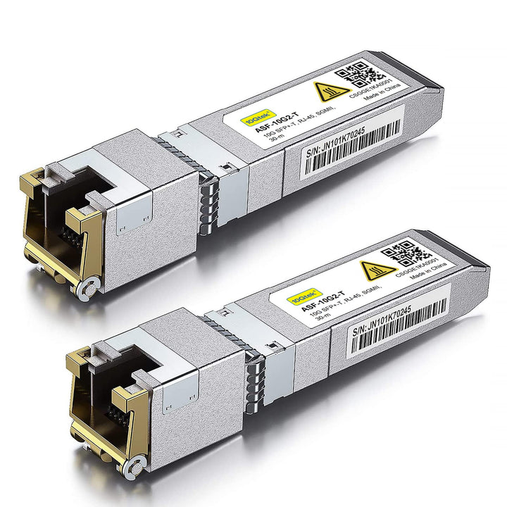 10Gtek 2-Stück 1.25/2.5/5/10GBase-T SFP+ RJ-45 CAT.6a Kupfer Transceiver 30-Meter, Auto-Negotiation