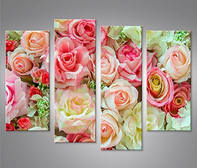 islandburner Bild Bilder auf Leinwand Rosen Pastell Deko Blumen 4er XXL Poster Leinwandbild Wandbild