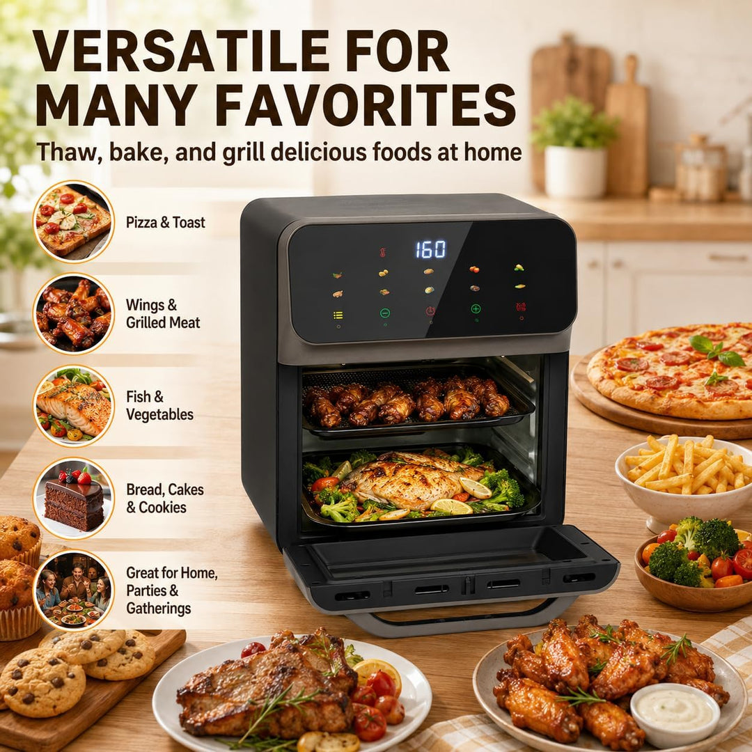 Mini Backofen 13 Liter, 1350W Elektrobackofen LCD-Touchscreen Minibackofen mit 15-60 min. Timer, Hei