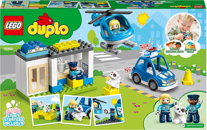 LEGO 10959 DUPLO Polizeistation mit Hubschrauber, Polizeiauto und Steine, Polizei-Spielzeug für Klei