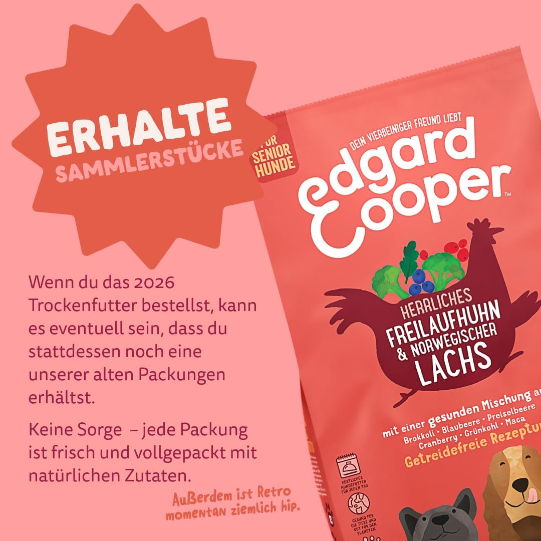 Edgard &amp; Cooper Hundefutter Trocken Getreidefrei Hundefutter Hund Senior Natürliche 12kg Huhn &amp; Lach