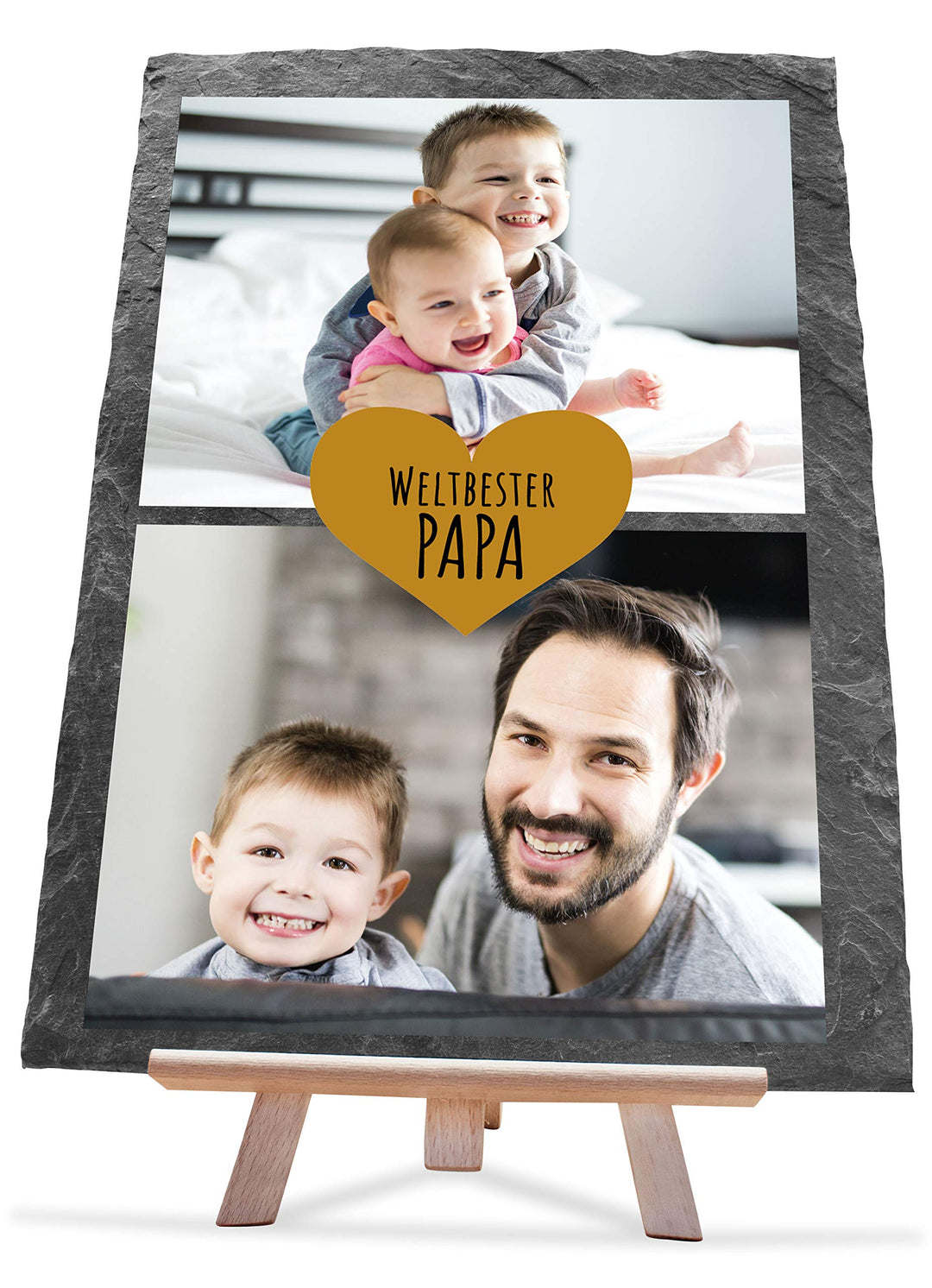 wandmotiv24 Schiefertafel Bester Papa, Aufstellschild 2 Bilder inkl. Spruch & Herz, Holz-Staffelei,