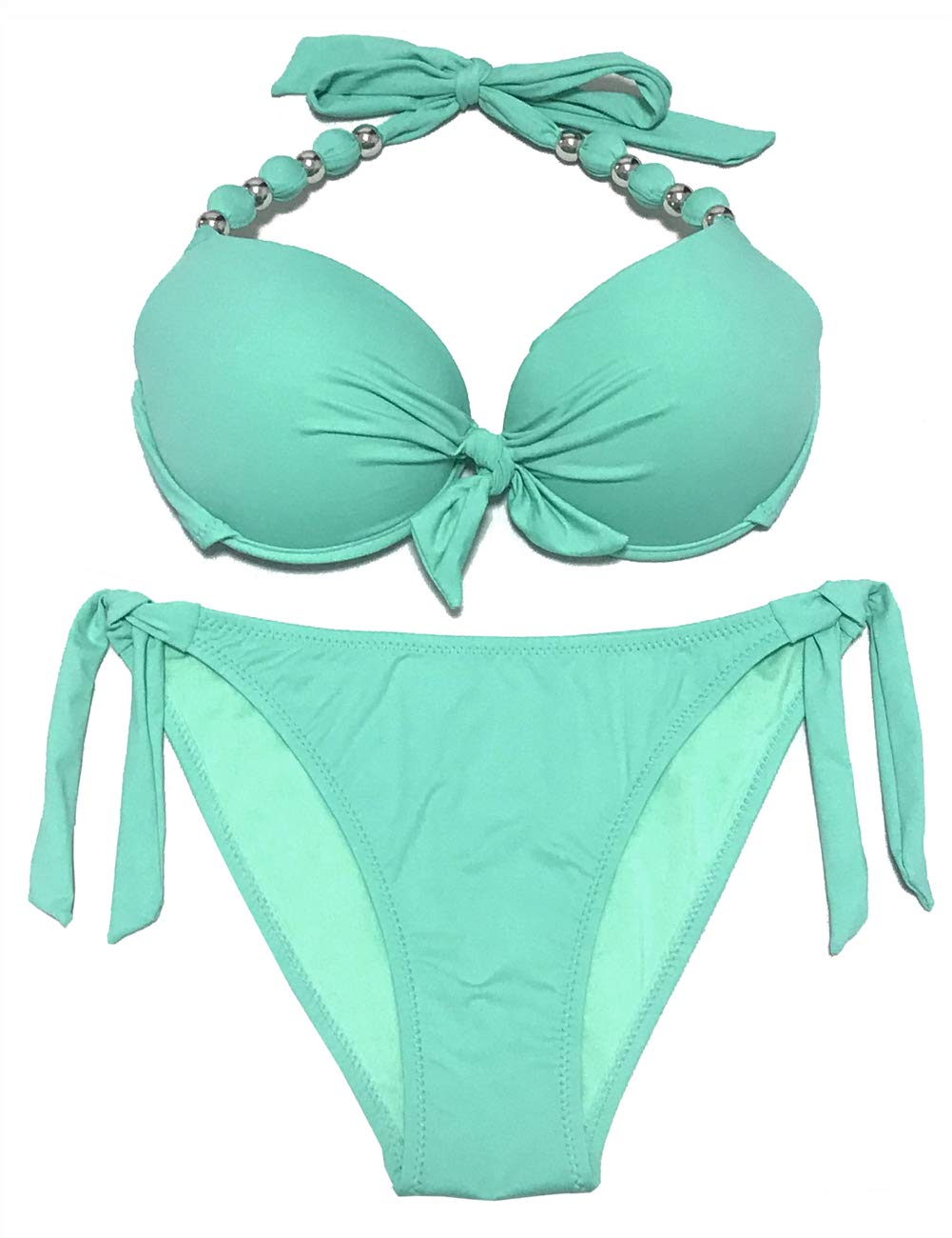 Damen Seitlich Gebunden Bikini Sets Abnehmbar Bademode Push up Bikinioberteil mit Nackenträger XL Li