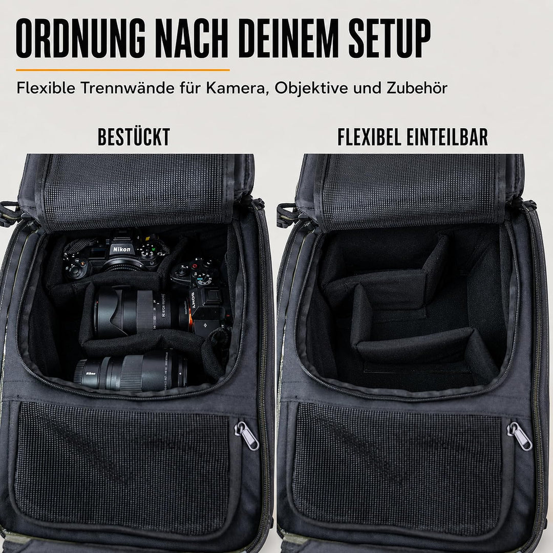 Kamerarucksack wasserdicht mit Trinksystem | Modularer Fotorucksack für Stativ | Schneller Kamera-Zu