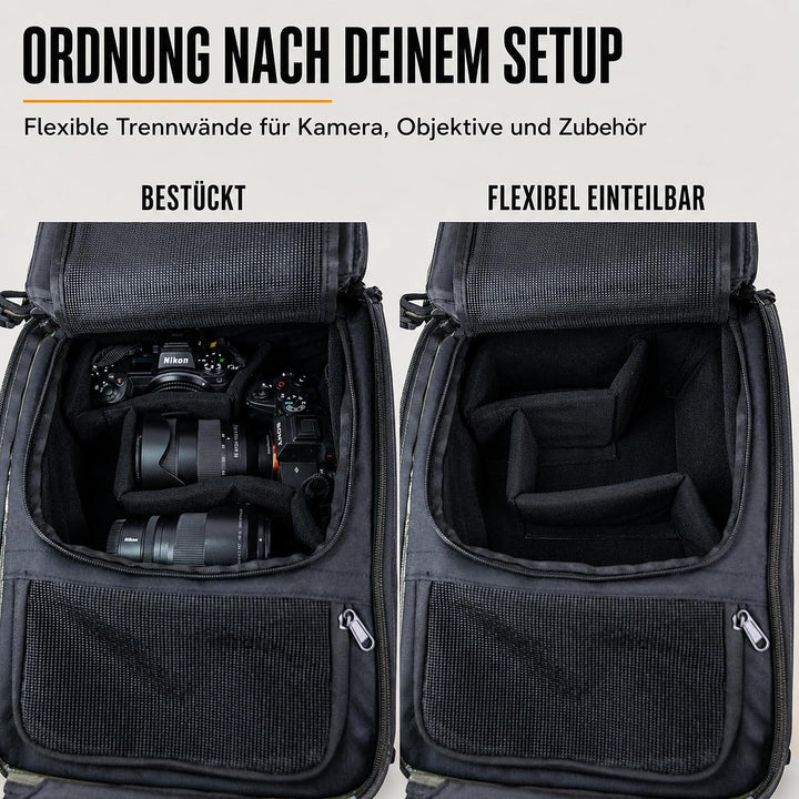 Kamerarucksack wasserdicht mit Trinksystem | Modularer Fotorucksack für Stativ | Schneller Kamera-Zu