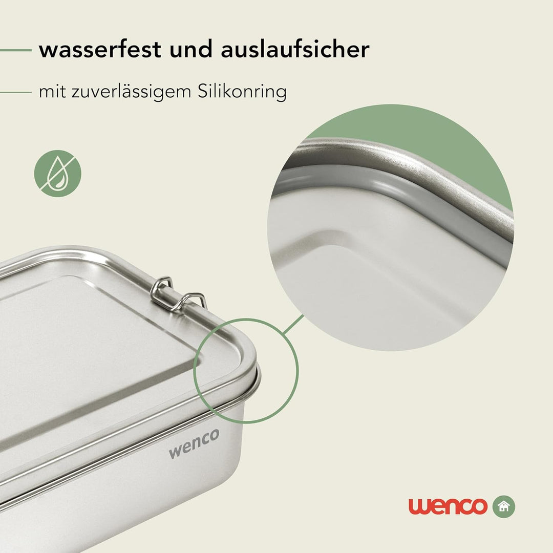 wenco Lunchbox Edelstahl Gross mit 1100ml Füllmenge – Brotdose mit Fächern, Entfernbare Trennwand un