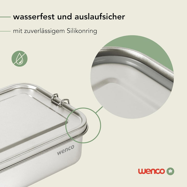 wenco Lunchbox Edelstahl Gross mit 1100ml Füllmenge – Brotdose mit Fächern, Entfernbare Trennwand un