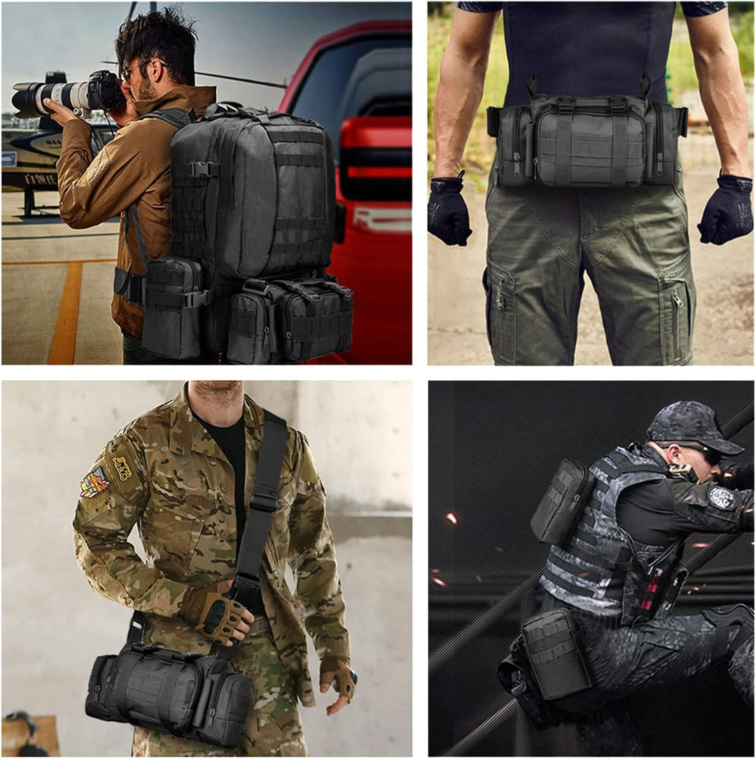 CVLIFE Taktischer Rucksack, Militär-Armee-Rucksack, 60 l, gross, abnehmbare Molle-Tasche 02-schwarz,
