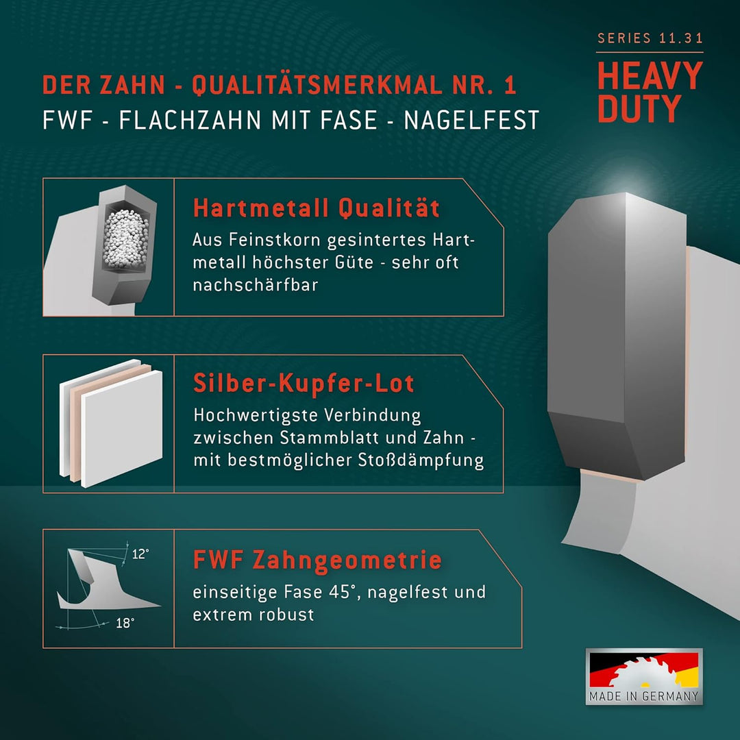 Bayerwald - HM Kreissägeblatt - Ø 160 mm x 3 mm x 20 mm | Flachzahn mit Fase (12 Zähne) | Nebenlöche