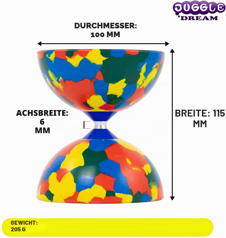 Juggle Dream Jester Diabolo Jonglierset – Fester Achse Profi-Diabolo mit Superglass-Handstäben, Onli