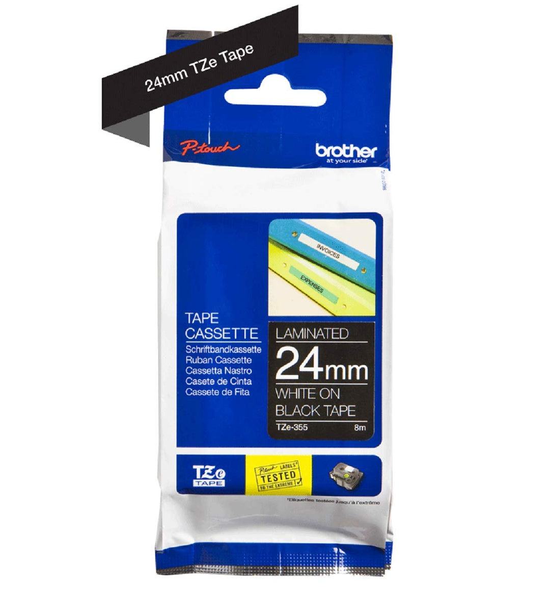 Brother TZE355 Thermodirektdrucktechnologie Weiss/Schwarz 24 mm Weiss/Schwarz, 24 mm Weiss/Schwarz