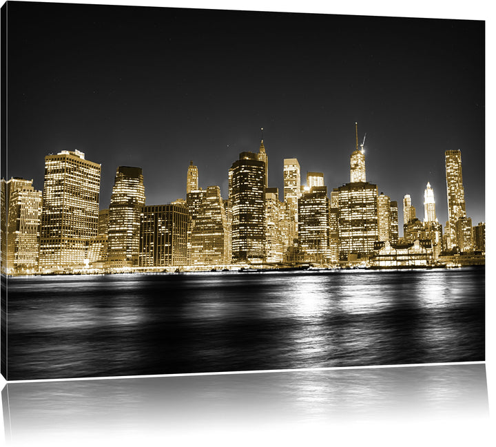 Manhattan Skyline bei Nacht schwarz/weiss Format: 100x70 auf Leinwand, XXL riesige Bilder fertig ger