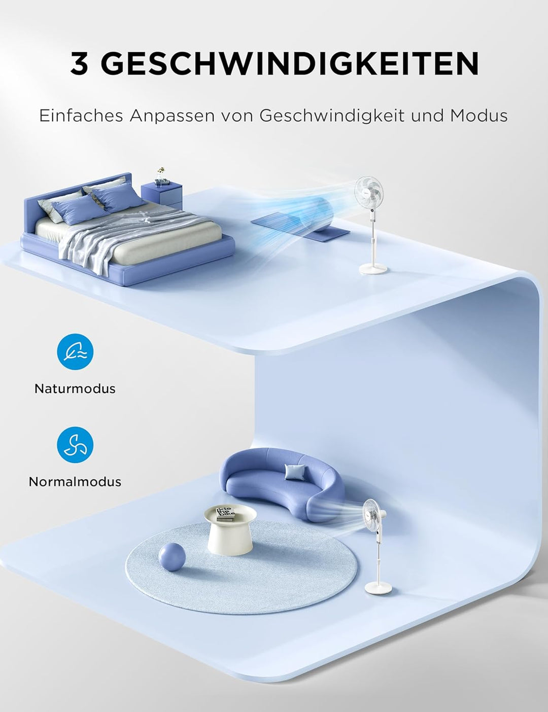 Midea FS40-23MR Standventilator mit 3 Geschwindigkeiten, Teleskophöhe und -grösse, Fernbedienung, du
