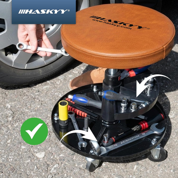 Haskyy Werkstatthocker Rollhocker | Höhe 430-580mm I Sitz Geleinlage | Werkstatt-Arbeits-Hocker-Stuh