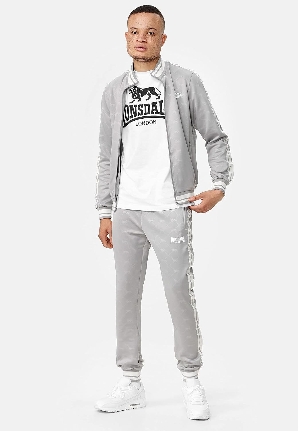 Lonsdale ASHWELL Herren Trainingsanzug schmale Passform S Grey/White, S Grey/White