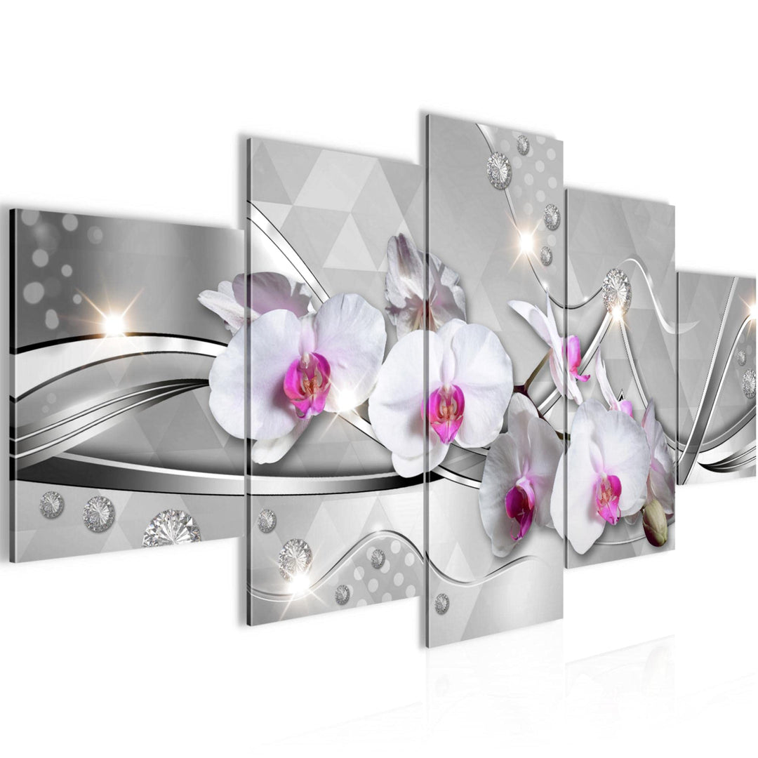 Runa Art Wandbilder Blumen Orchidee 5 Teilig Bild auf Vlies Leinwand Deko Wohnzimmer Abstrakt Grau V