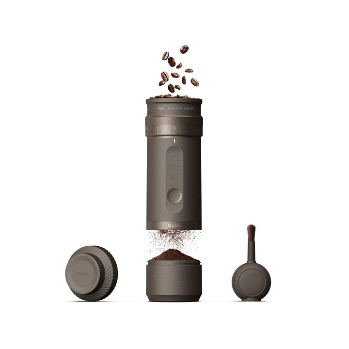 OutIn Fino Tragbare Elektrische Kaffeemühle Kegelmahlwerk - 28 Externe Mahlstufen, 7-Stern-Edelstahl