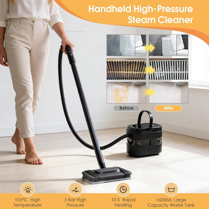 Dampfreiniger Boden 2500W, 3-stufig verstellbarer Griff und 3M Netzkabel, 1,6L Fassungsvermögen, Tra