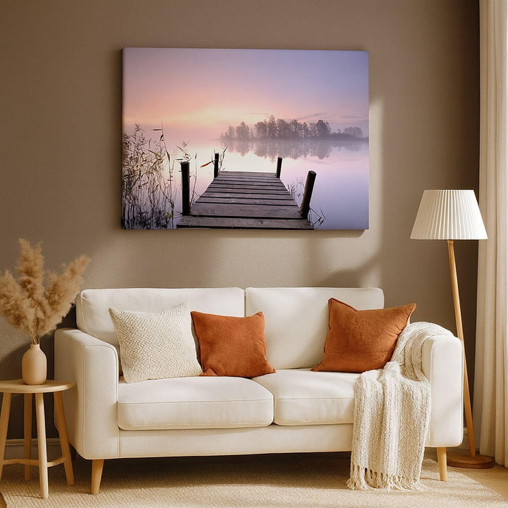 Bilder auf Leinwand 100x70cm Leinwandbild Morgen Sonnenaufgang Nebel See Gross Wanddeko Bild Schlafz