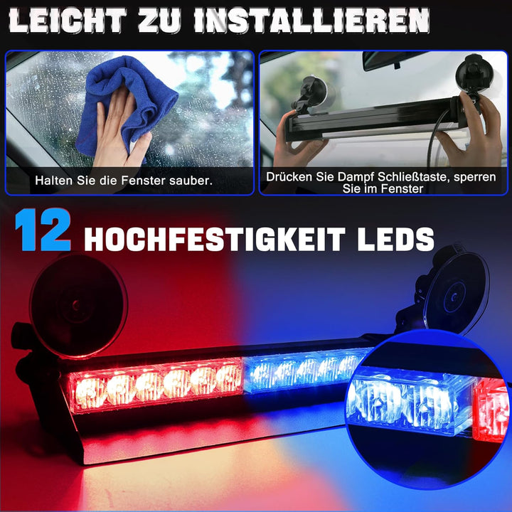 ROUTEKING LED Notfall-Warnleuchte 14 Zoll 12 LED 9 Blinkmodi 4 Saugnäpfe Hohe Intensität Blinkende W