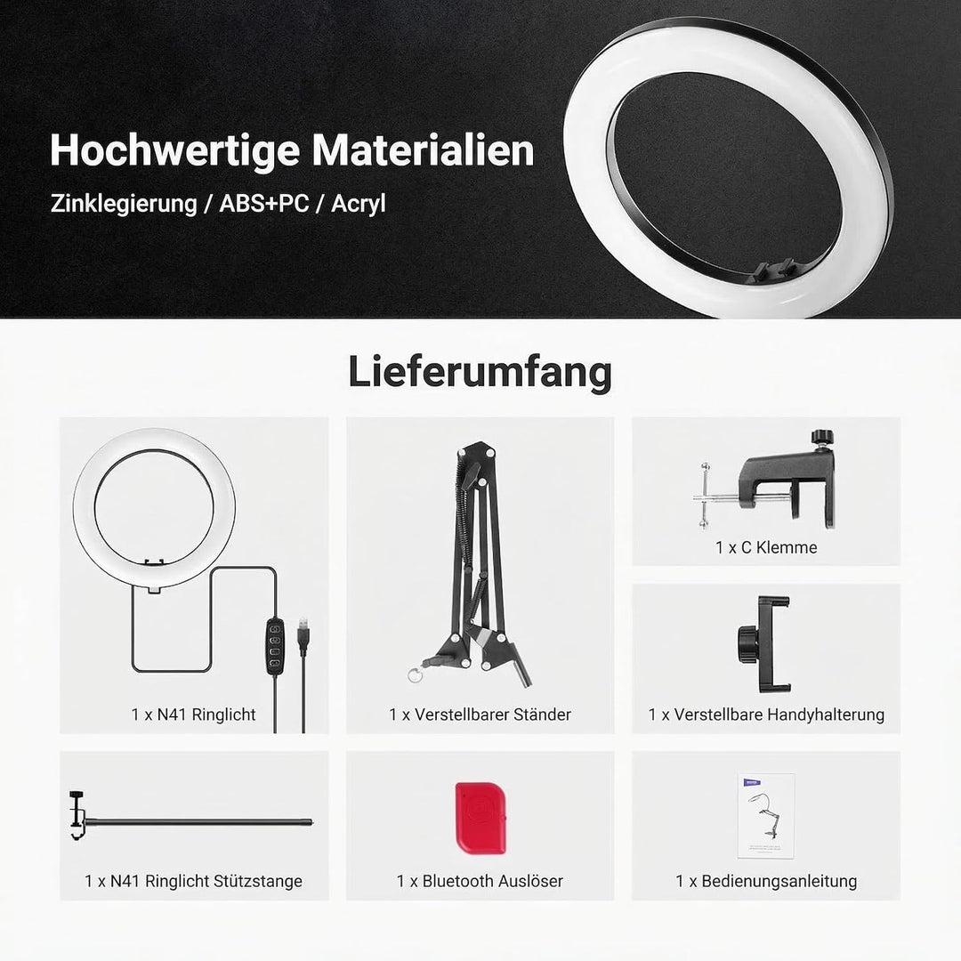 NEEWER Entry Level Version N41 8" Overhead Tisch Ringlicht mit Klemmständer/Fernbedienung/Handyhalte