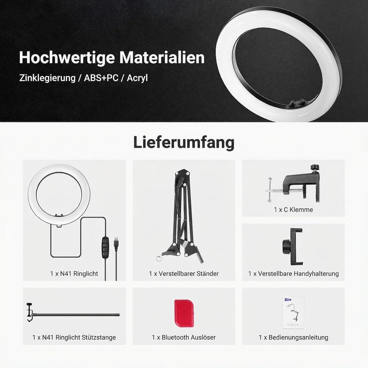 NEEWER Entry Level Version N41 8" Overhead Tisch Ringlicht mit Klemmständer/Fernbedienung/Handyhalte
