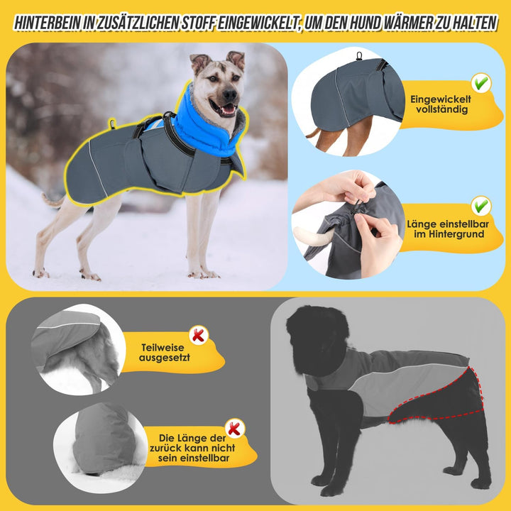 Eyein Hundemantel Winter für Grosse Hunde, Wasserdicht Hundejacke mit warmem Fleecefutter und Halsba