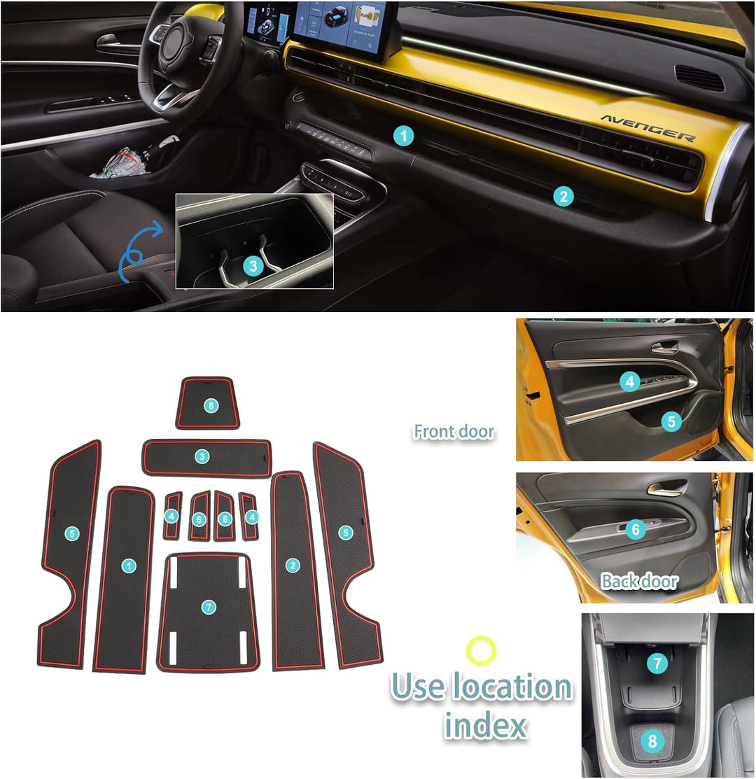 SHAOHAO für Jeep Avenger 2023 2024 Gummimatten, Mittelkonsole Antirutschmatten, Getränkehaltermatt,
