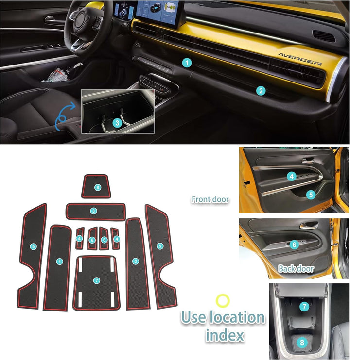 SHAOHAO für Jeep Avenger 2023 2024 Gummimatten, Mittelkonsole Antirutschmatten, Getränkehaltermatt,