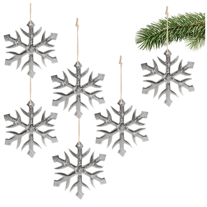 com-four® 6X Hängedeko Schneeflocke - Dekofigur aus vernickeltem Aluminium - weihnachtliches und Ele