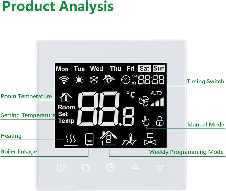 Wengart Raumthermostat Thermostat programmierbar WG505,Unterputz für Gas/Wasser Kessel Fussbodenheiz