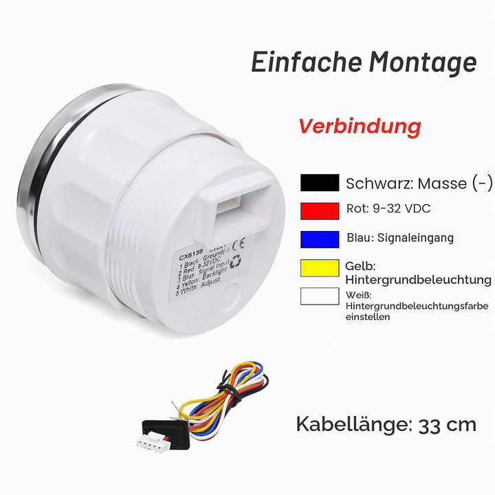 Kraftstoffanzeige, Kraftstoffstandsanzeige 52 mm 0-190ohms mit 7-Farben Hintergrundbeleuchtung Unive