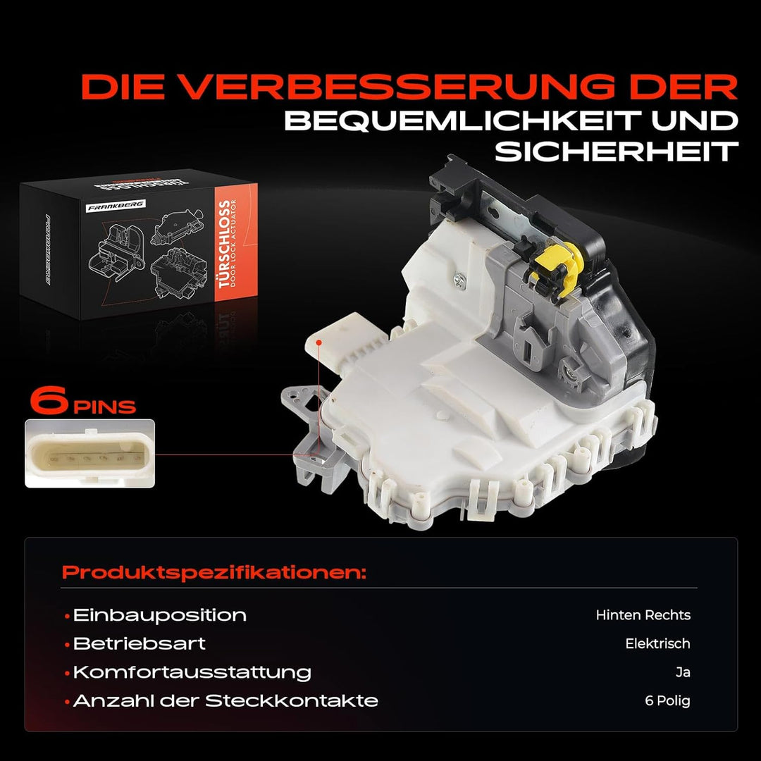 Frankberg Türschloss Stellmotor Hinten Rechts 6-Polig Kompatibel mit Leon 1P1 Alle Motoren Schräghec