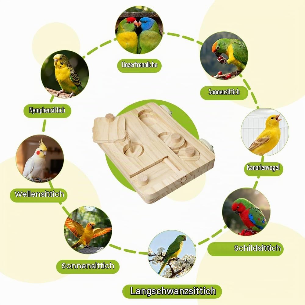 Vögel Futtersuchpuzzle Holz, Interaktives Sittiche Futterspielzeug mit Lernfunktion zum Trainieren u